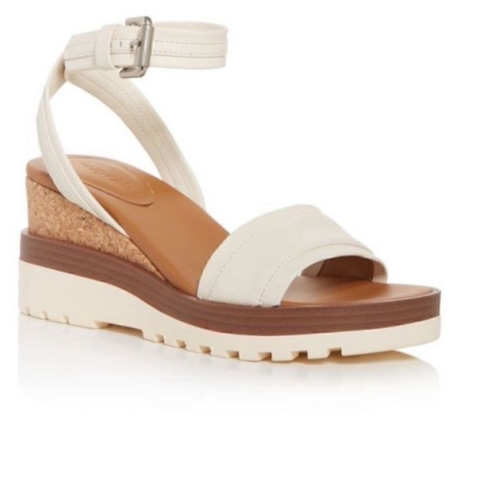 Revolve SEE BY CHLOE White 1" Platform Robin Round Toe Wedge Leather Sandals 39